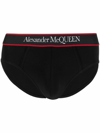 Alexander Mcqueen Men's Unselvedge Cotton-stretch Logo Briefs In Black