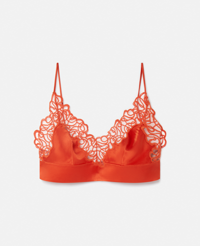 Stella Mccartney Main Lace-embroidered Satin Top In Orange