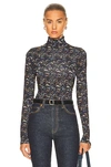 Ulla Johnson Aurelia Printed Stretch-jersey Turtleneck Top In Obsidian
