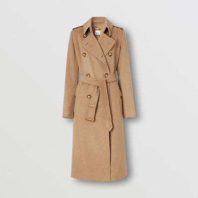 Burberry Cashmere Kensington Trench Coat In Camel Melange