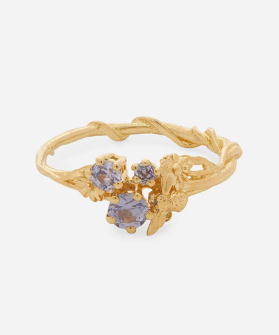 Alex Monroe 18ct Gold Beekeeper Pale Lilac Sapphire Trilogy Ring