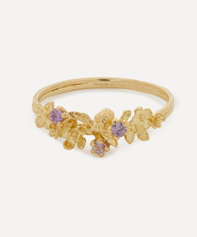 Alex Monroe 18ct Gold Beekeeper Lilac Trio Sapphire Twist Ring