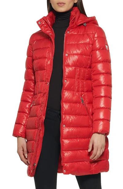 Guess Water-resistant Hooded Quilted Puffer Jacket In Red