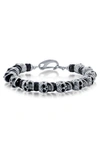 BLACKJACK STAINLESS STEEL ONYX SKULL BEADED BRACELET