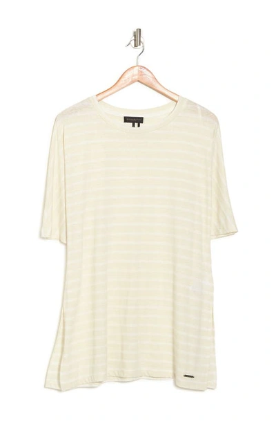Donna Karan Woman Striped Linen Blend T-shirt In Cream/ Wht
