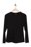Donna Karan Woman Horizontal Ruched Long Sleeve T-shirt In Black