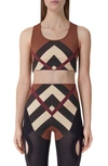 Burberry Chevron Check Print Cropped Top In Dark Birch Brown Pat
