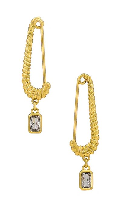 Luv Aj Francois Cubic Zirconia Safety Pin Drop Earrings In 14k Gold Plated