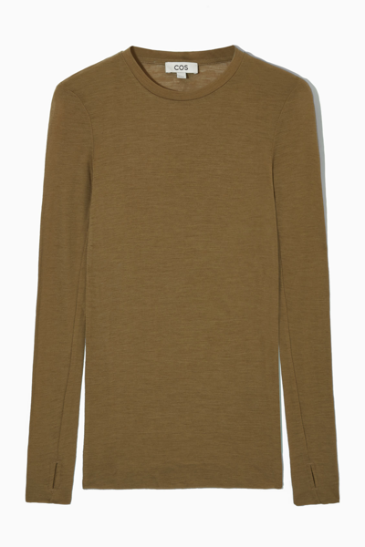 Cos Crew-neck Merino Wool Top In Beige