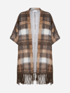 Brunello Cucinelli Fringed Checked Brushed Knitted Poncho