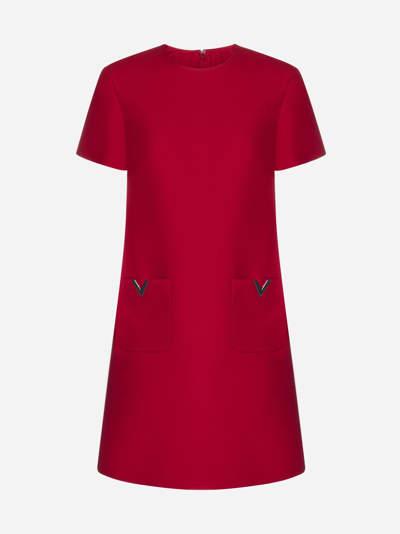 Valentino Wool And Silk Mini Dress In Red