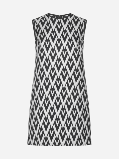 Valentino Vv Jacquard Mini Dress In Black