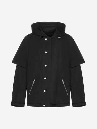 44 Label Group Cotton Blend Hooded Rain Coat In Black