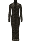 Dolce & Gabbana Semi-sheer Lace Roll-neck Dress In Black
