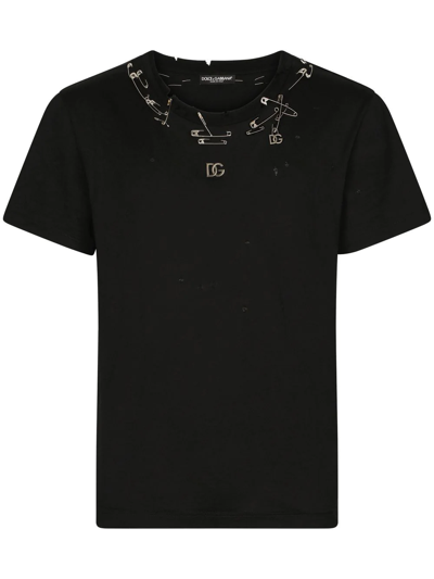 Dolce & Gabbana Safety-pin Embellished Cotton T-shirt In