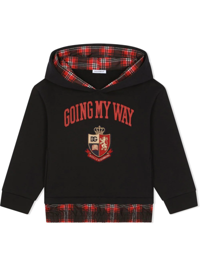 Dolce & Gabbana Kids' Tartan-trim Hoodie In Black