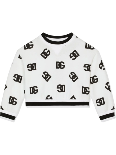 Dolce & Gabbana Kids' Jersey Round-neck Sweatshirt With Dg Logo Print In White Other