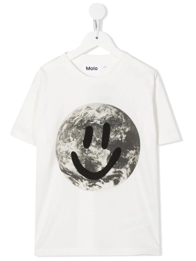 Molo Kids' Smiley-print Detail T-shirt In Weiss