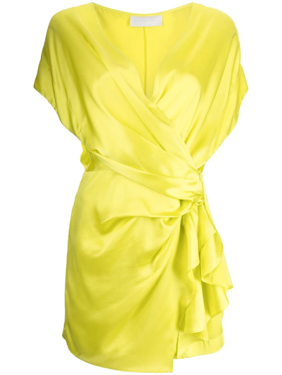 Michelle Mason Draped-detail Mini Dress In Yellow