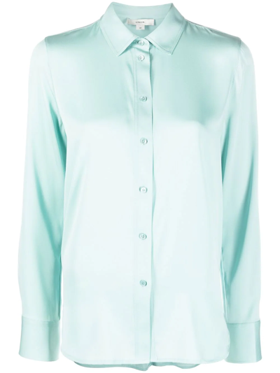 Vince Stretch-silk Buttoned Shirt In Blue