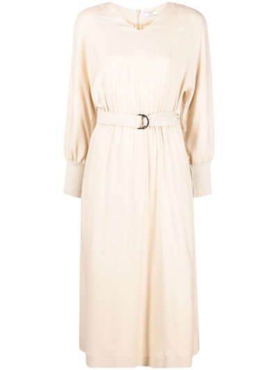 Peserico Belted Knitted Midi Dress In Neutrals