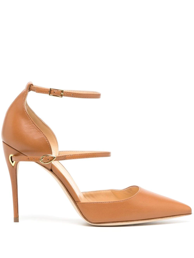 Jennifer Chamandi Enrico Ankle-strap 105mm Leather Pumps In Nude