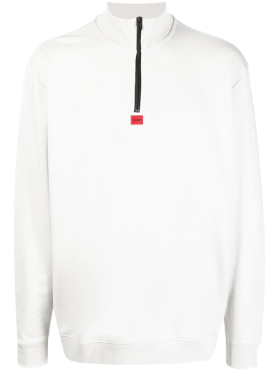 Hugo Embroidered-logo Half-zip Sweatshirt In Grau