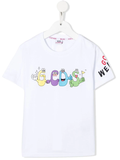 Gcds Kids' Cartoon Logo-print T-shirt In Bianco