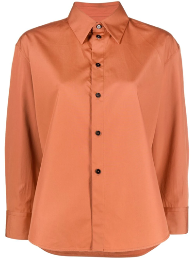 Jil Sander Long-sleeved Cotton Shirt In Orange