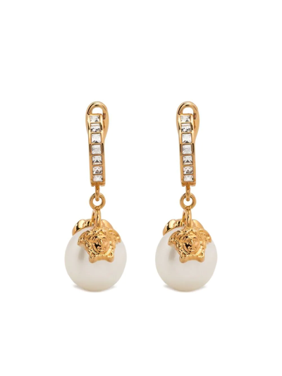 Versace Crystal-embellished Drop Earring In Gold