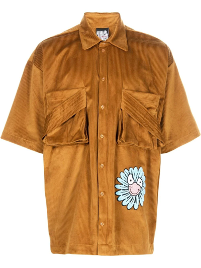 Garbage Tv Floral-embroidery Short-sleeve Shirt In Braun