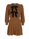 Alice And Olivia Kitty Bow Front Sweater Dress In Camel