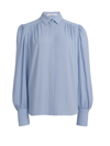 Another Tomorrow Pleated Balloon-sleeve Blouse In Light Pastel Blue