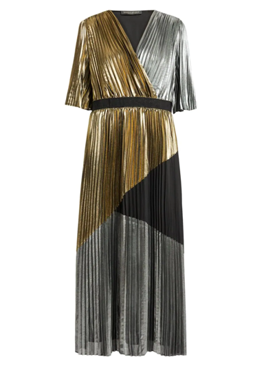 Marina Rinaldi Plus Size Divinita Pleated Colourblock Dress In Gold/silver