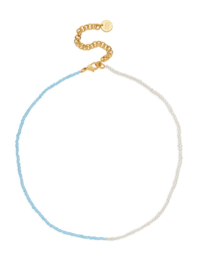 Amber Sceats Women's Bardot 24k-gold-plated, 1mm Cultured Freshwater Pearl, & Glass Beaded Necklace In Blue