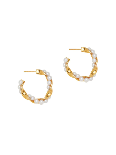 Amber Sceats Women's Lopez 24k-gold-plated & 4mm Cultured Freshwater Pearl Twist Hoop Earrings