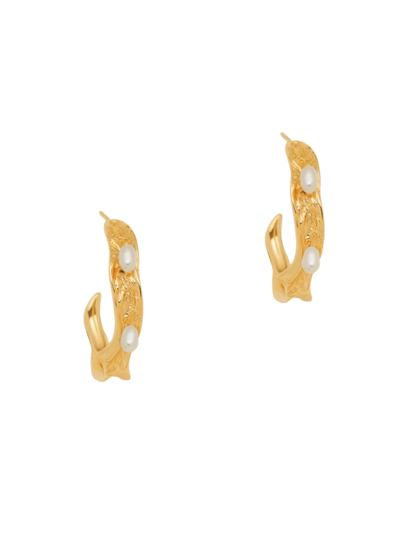 Amber Sceats Women's Ember 24k-gold-plated & 3mm Cultured Freshwater Pearl Hoop Earrings