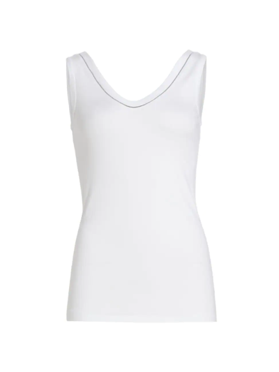 Brunello Cucinelli Metallic-trimmed Stretch-cotton V-neck Tank In White