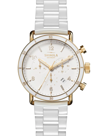 Shinola The Canfield Sport Chrono Ceramic Bracelet Watch, 40mm In White