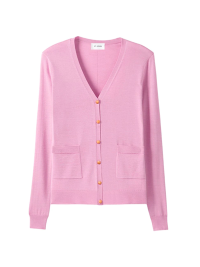 St John Jersey Wool-silk V-neck Cardigan In Dark Pink