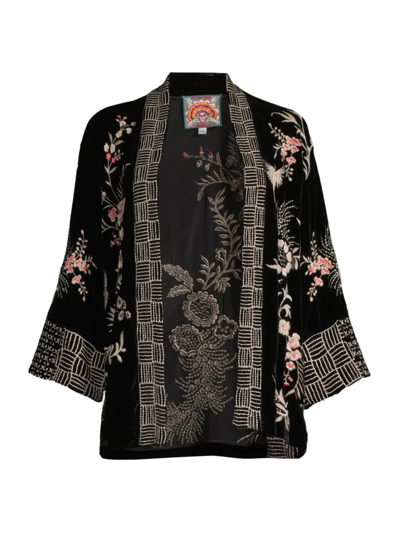 Johnny Was Valentina Embroidered Velvet Crop Kimono In Black