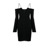 LISA YANG BLACK OFF-THE-SHOULDER CASHMERE MINI DRESS,202211017912823