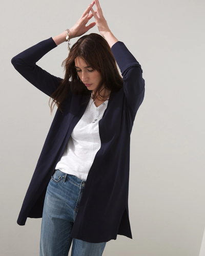 Chico's Open Front Long Cardigan Sweater In Classic Navy