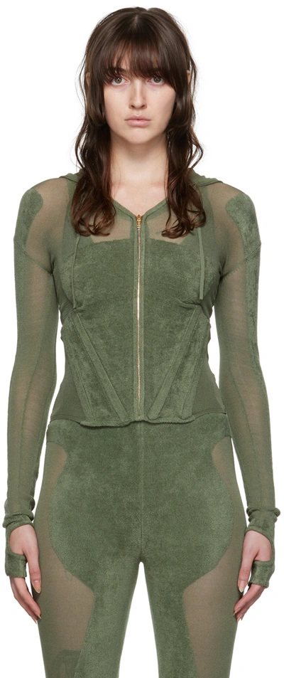Dion Lee Chenille Intarsia Zipped Hoodie In Shadow Green/shadow