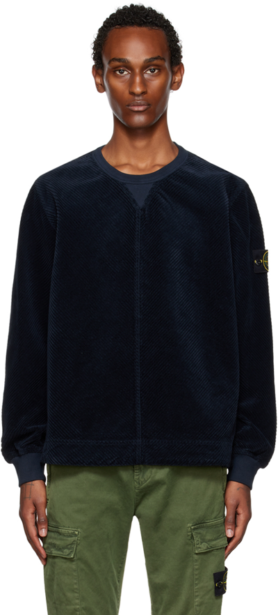 Stone Island Navy Corduroy 400 Sweatshirt In V0020 Navy Blue