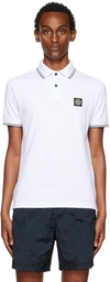 Stone Island Contrasting Trim Logo Patch Cotton Blend Polo Shirt In White