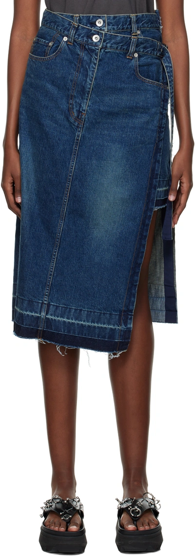 【SACAI】layered wrap-effect frayed denim ミディ スカート Sacai Layered Wrap-effect Frayed Denim Midi Skirt In 401