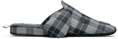 Thom Browne Hector Leather-trimmed Checked Wool-flannel Slippers In Grey