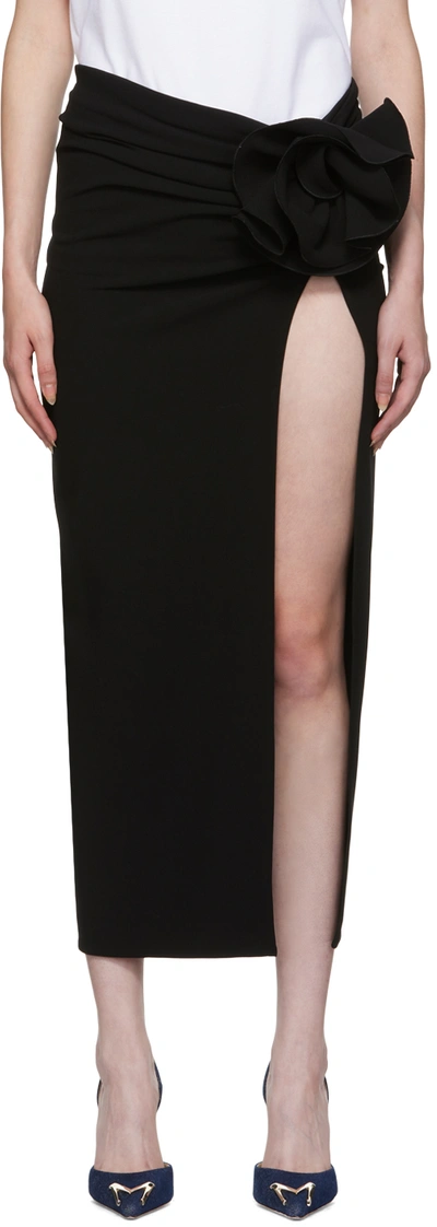 Magda Butrym Black Floral-embellished Stretch-wool Skirt