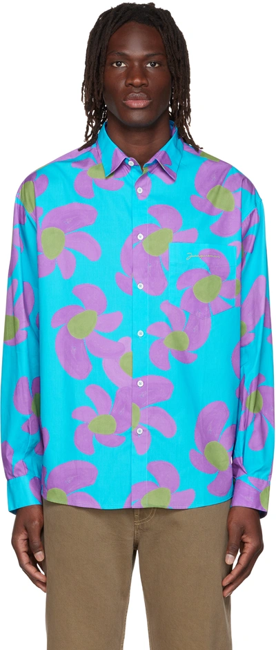 Jacquemus La Chemise Simon Floral-pattern Relaxed-fit Cotton-poplin Shirt In Pink & Purple